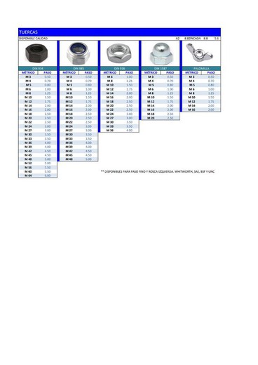 Tuercas DIN 934, DIN 936, DIN 985, DIN 1587 y PALOMILLA